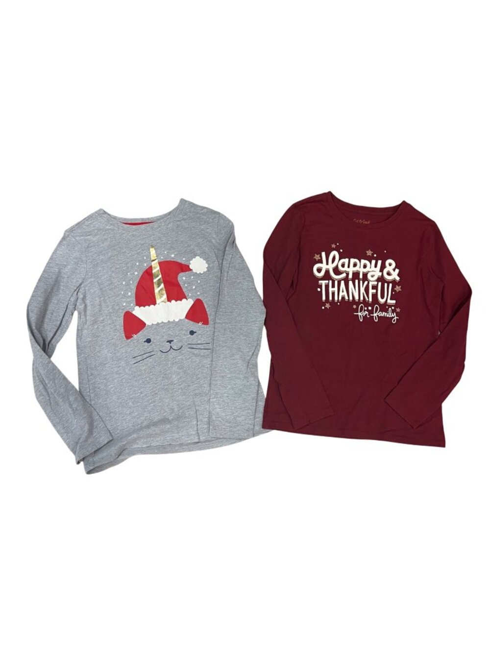 Cat & Jack Long Sleeve Holiday Knit Tees Girls Size M 7/8 Christmas Thanksgiving